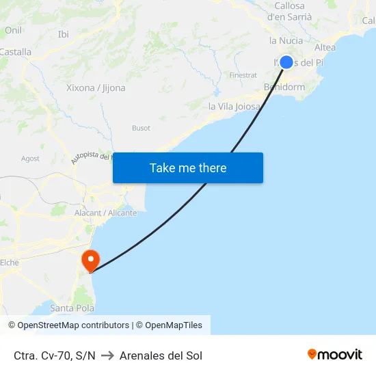 Ctra. Cv-70, S/N to Arenales del Sol map