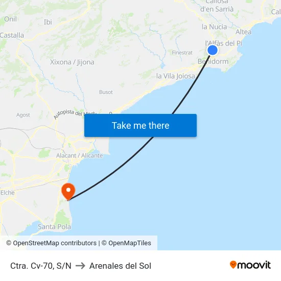 Ctra. Cv-70, S/N to Arenales del Sol map