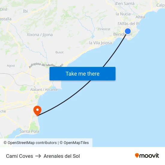 Camí Coves to Arenales del Sol map