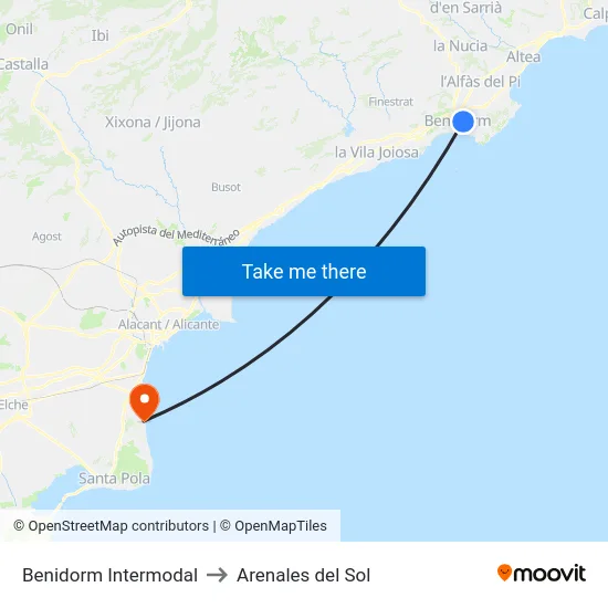 Benidorm Intermodal to Arenales del Sol map