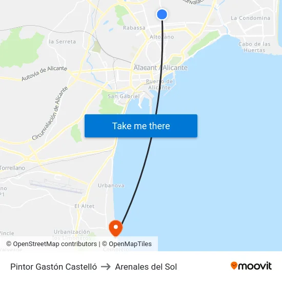 Pintor Gastón Castelló to Arenales del Sol map