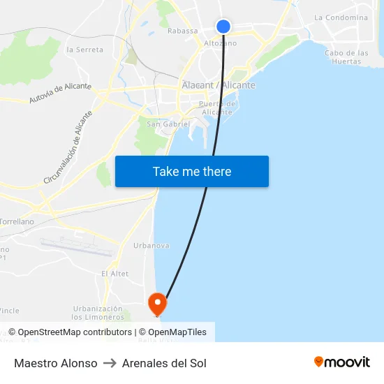 Maestro Alonso to Arenales del Sol map