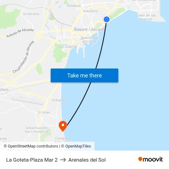 La Goteta-Plaza Mar 2 to Arenales del Sol map