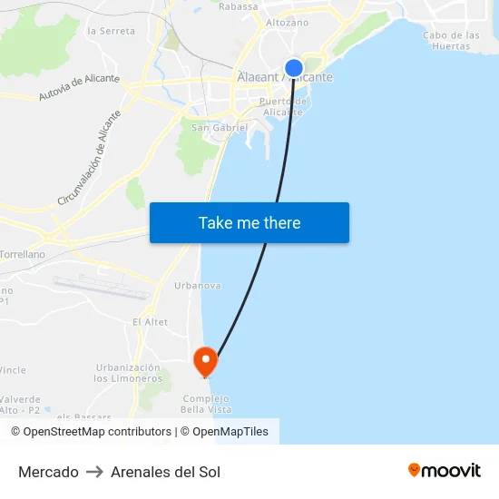 Mercado to Arenales del Sol map