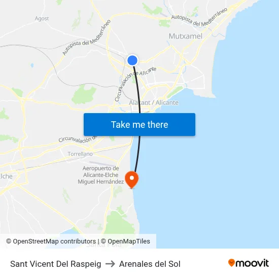 Sant Vicent Del Raspeig to Arenales del Sol map