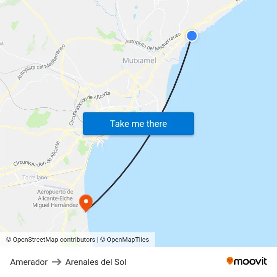 Amerador to Arenales del Sol map