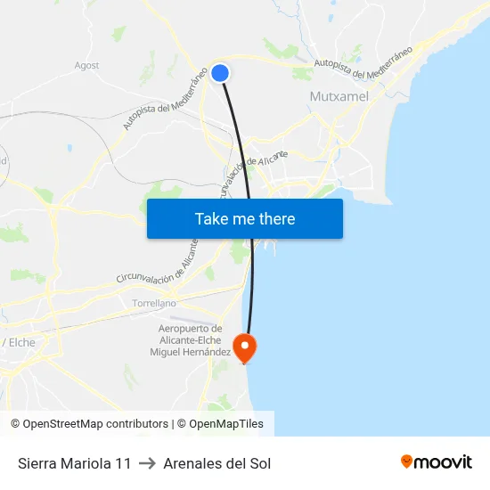 Sierra Mariola 11 to Arenales del Sol map