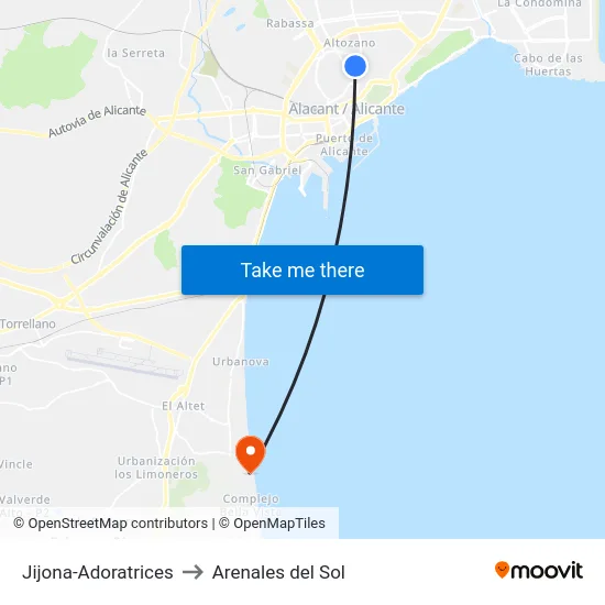 Jijona-Adoratrices to Arenales del Sol map