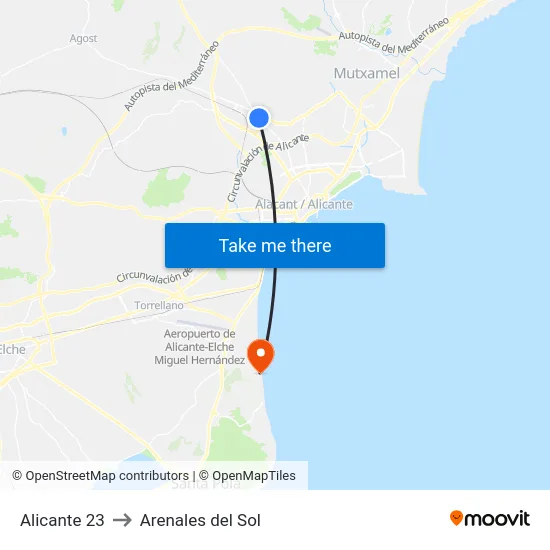Alicante 23 to Arenales del Sol map