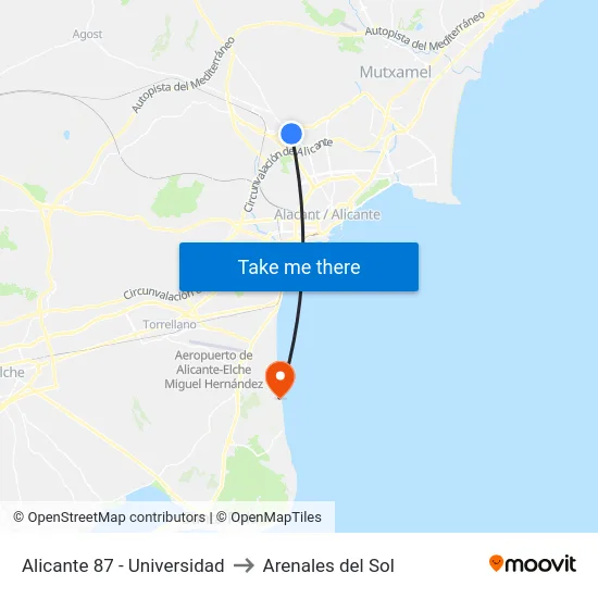 Alicante 87 - Universidad to Arenales del Sol map
