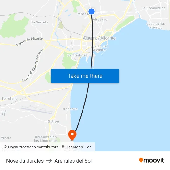 Novelda Jarales to Arenales del Sol map