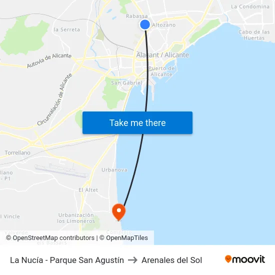 La Nucía - Parque San Agustín to Arenales del Sol map