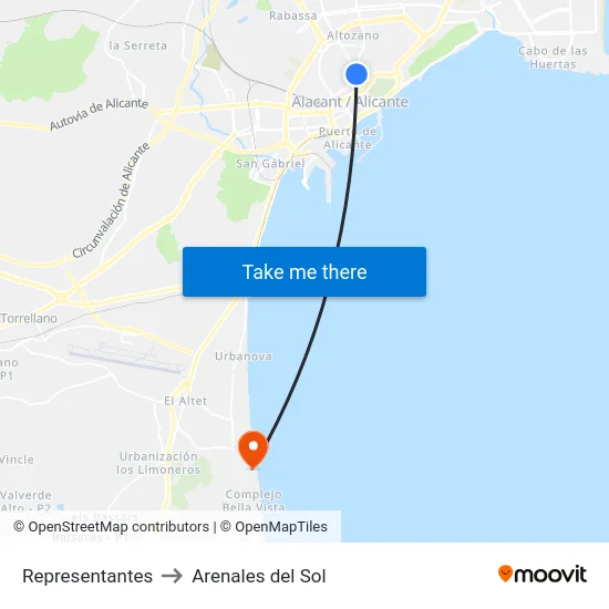 Representantes to Arenales del Sol map