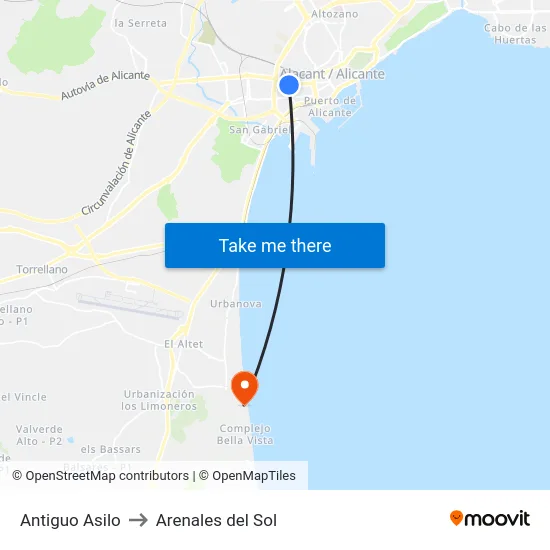 Antiguo Asilo to Arenales del Sol map