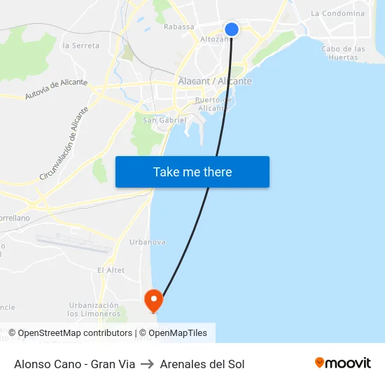 Alonso Cano - Gran Via to Arenales del Sol map