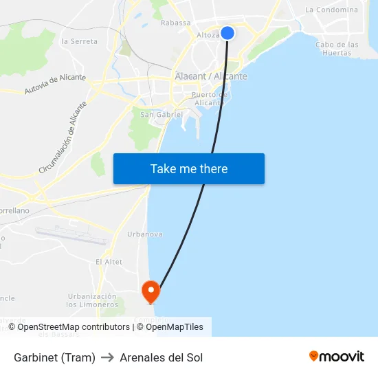Garbinet (Tram) to Arenales del Sol map