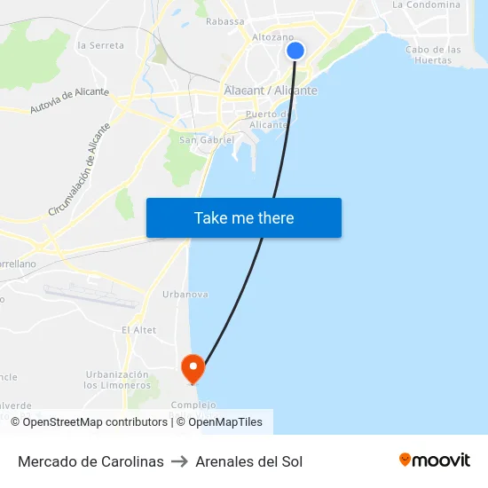 Mercado de Carolinas to Arenales del Sol map