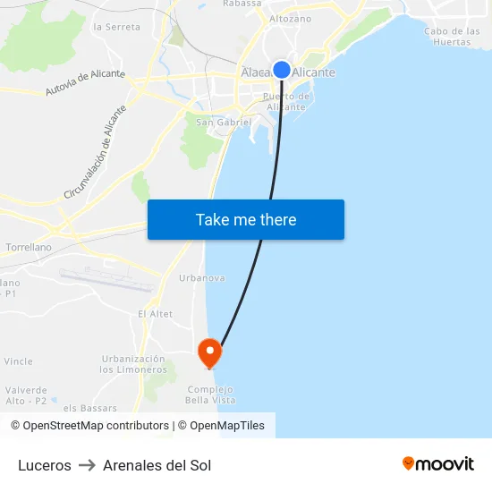 Luceros to Arenales del Sol map