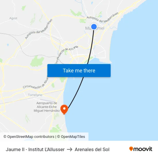 Jaume II - Institut L'Allusser to Arenales del Sol map