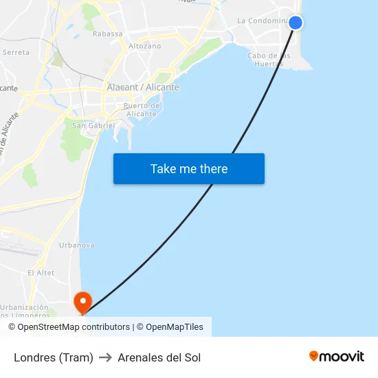 Londres (Tram) to Arenales del Sol map
