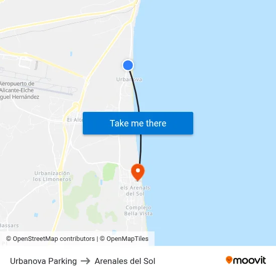 Urbanova Parking to Arenales del Sol map