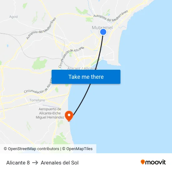 Alicante 8 to Arenales del Sol map