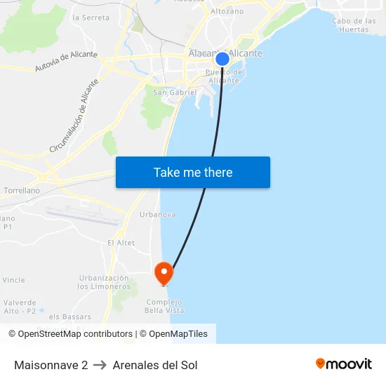 Maisonnave 2 to Arenales del Sol map