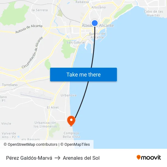 Pérez Galdós-Marvá to Arenales del Sol map