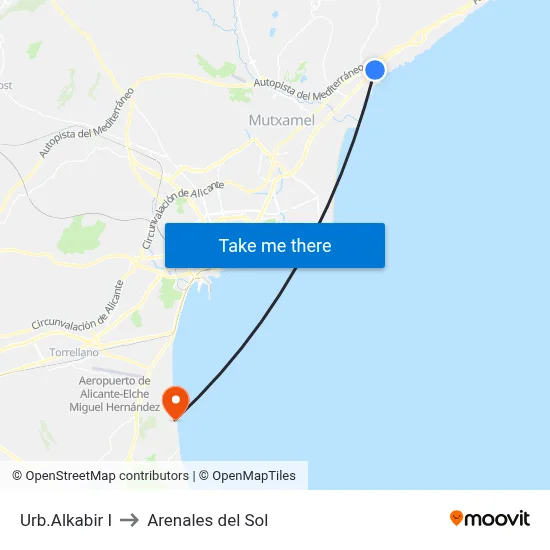 Urb.Alkabir I to Arenales del Sol map