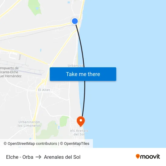 Elche - Orba to Arenales del Sol map