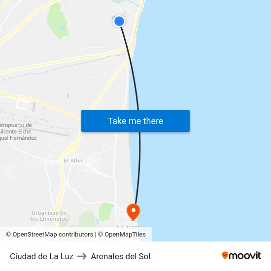 Ciudad de La Luz to Arenales del Sol map