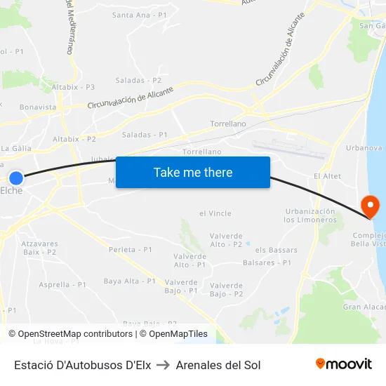 Estació D'Autobusos D'Elx to Arenales del Sol map