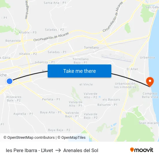Ies Pere Ibarra - L'Avet to Arenales del Sol map
