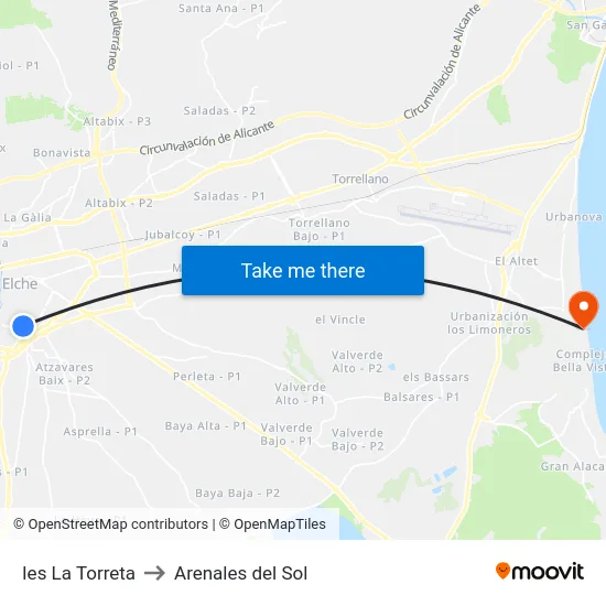 Ies La Torreta to Arenales del Sol map