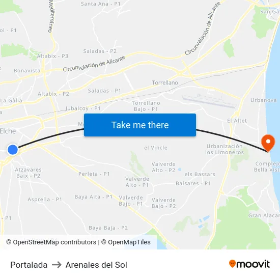 Portalada to Arenales del Sol map
