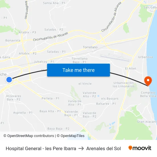 Hospital General - Ies Pere Ibarra to Arenales del Sol map