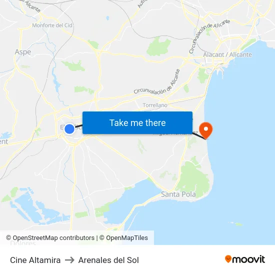 Cine Altamira to Arenales del Sol map