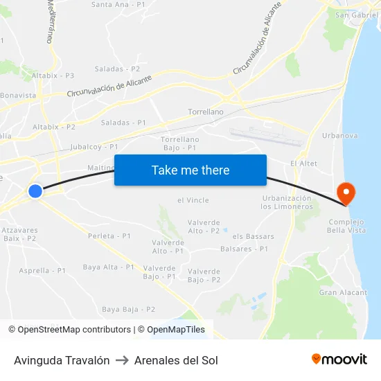 Avinguda Travalón to Arenales del Sol map