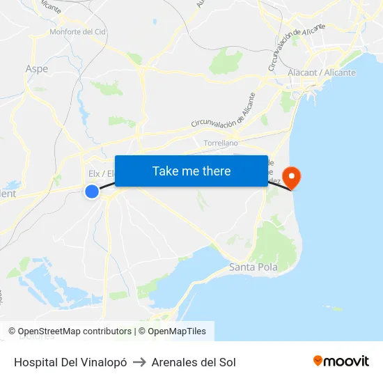 Hospital Del Vinalopó to Arenales del Sol map