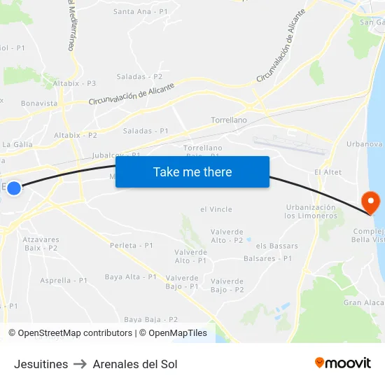 Jesuitines to Arenales del Sol map