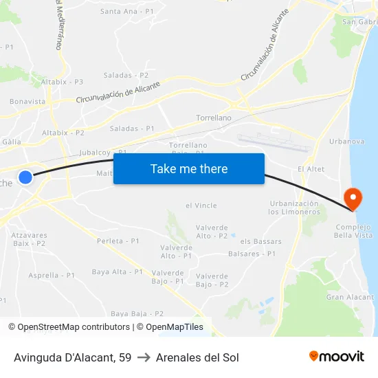 Avinguda D'Alacant, 59 to Arenales del Sol map