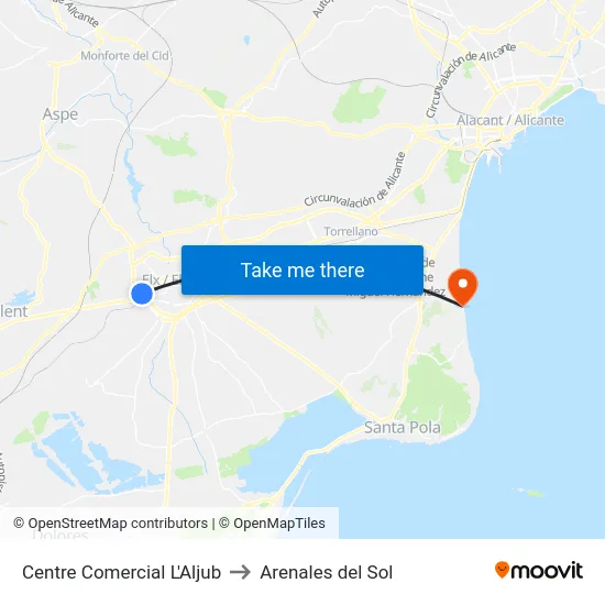 Centre Comercial L'Aljub to Arenales del Sol map