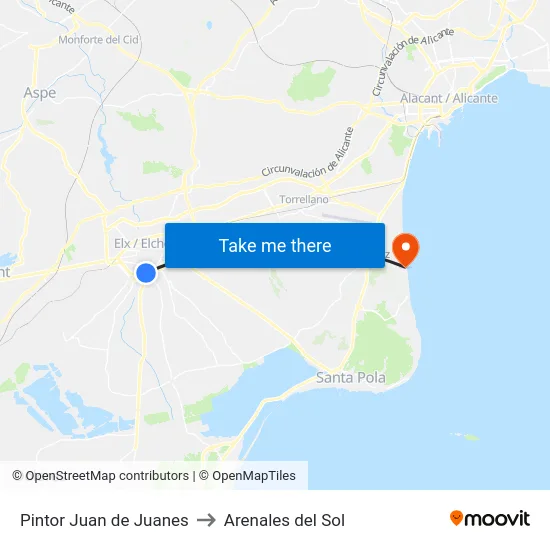 Pintor Juan de Juanes to Arenales del Sol map