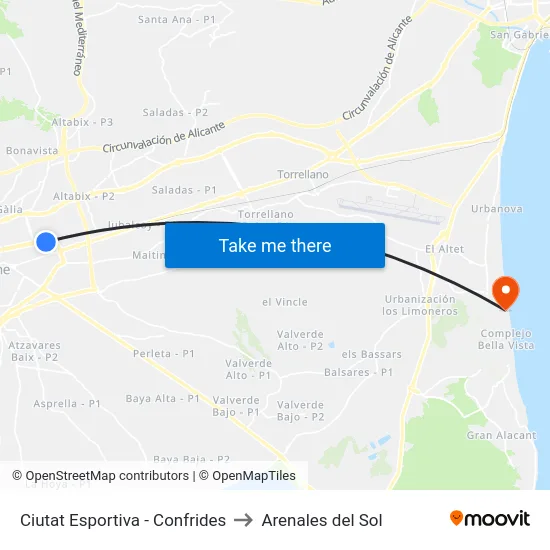 Ciutat Esportiva - Confrides to Arenales del Sol map