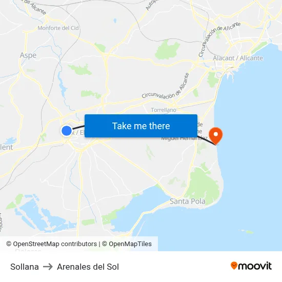 Sollana to Arenales del Sol map