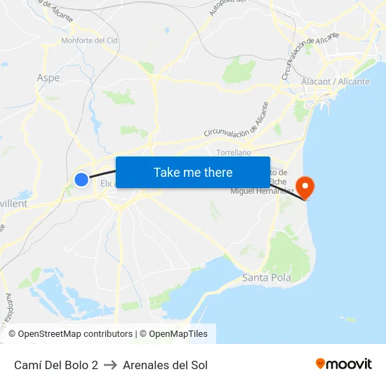 Camí Del Bolo 2 to Arenales del Sol map
