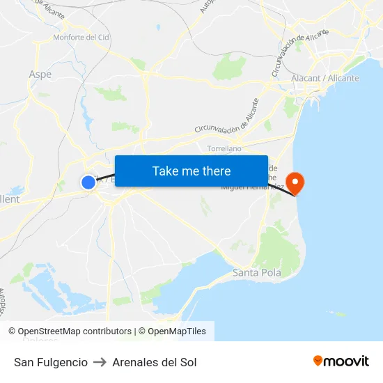San Fulgencio to Arenales del Sol map
