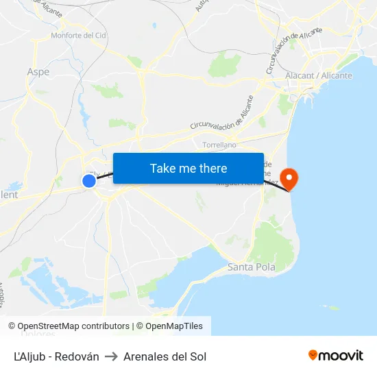 L'Aljub - Redován to Arenales del Sol map