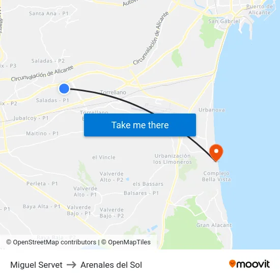 Miguel Servet to Arenales del Sol map