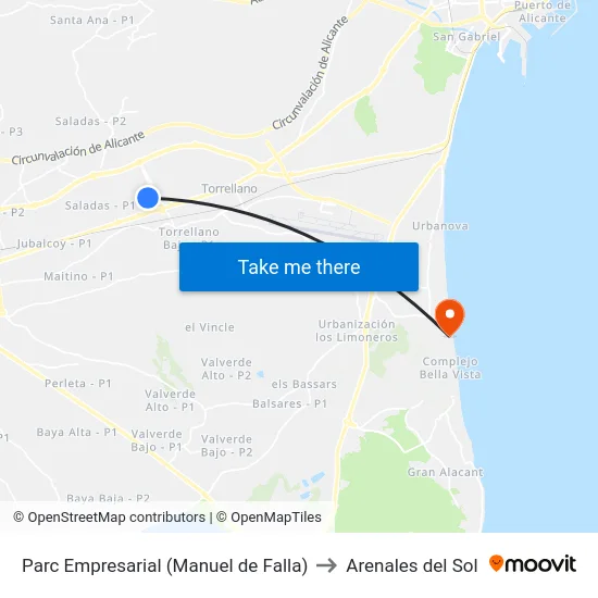 Parc Empresarial (Manuel de Falla) to Arenales del Sol map